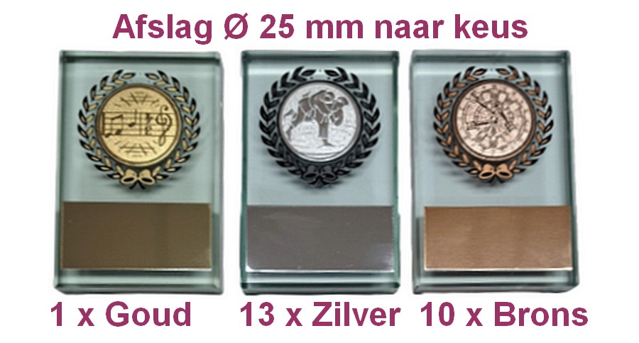 GLU-AZH01 Glasstandaardje Goud-zilver-Brons OP=OP!!